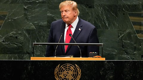United States President Donald Trump turns to leave after speaking during the 81st session of the United Nations General Assembly at United Nations headquarters, Tuesday, Sept. 22, 2026.
