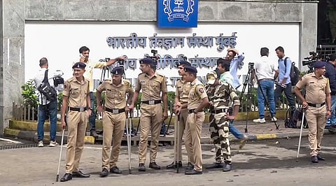 Police personnel stand guard outside IIT Bombay after the recent death by suicide of a second year B Tech student Sahil Wakode, in Mumbai, Tuesday, Sept. 22, 2026. 