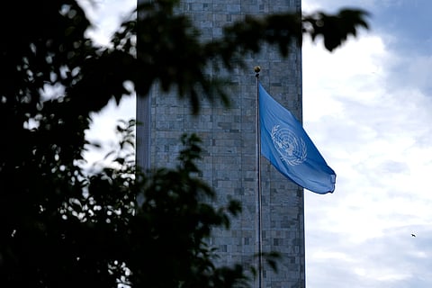 The flag of the United Nations flies during the United Nations General Assembly (UNGA) at the UN headquarters, Monday, Sept. 21, 2026. 