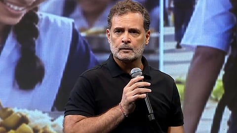 Rahul Gandhi speaking at the ‘Chhatron Ki Goonj’ programme in Indore.
