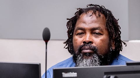 Seleka rebel group commander Mahamat Said Abdel Kani sits in the courtroom during a hearing in the case in which he is accused of crimes against humanity and war crimes allegedly committed in Bangui in 2013 in The Hague, Netherlands, Wednesday, Sept. 23, 2026.