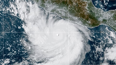 This photo provided by NOAA shows Hurricane Polo strengthening in the Pacific Ocean off the coast of Mexico on Tuesday, Sept. 22, 2026.