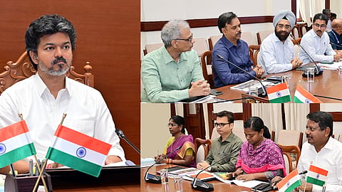 CM C Joseph Vijay chairs a review meeting with CRRT officials on Tuesday.