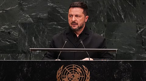 Ukraine's President Volodymyr Zelenskyy speaks during the 81st session of the United Nations General Assembly at United Nations headquarters, Wednesday, Sept. 23, 2026. 