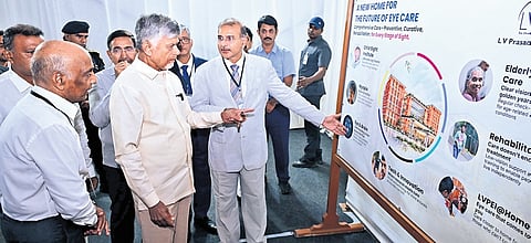 CM Nara Chandrababu Naidu during the foundation laying ceremony of LV Prasad Eye Institute at Abbarajupalem in Thullur mandal on Wednesday. 