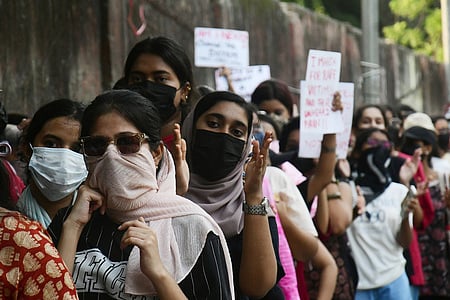 Lady Shri Ram College (LSR) students hold a solidarity march demanding enhanced safety measures following the alleged gangrape of a 17-year-old girl