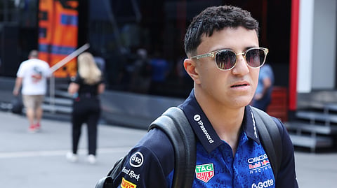Red Bull driver Isack Hadjar of France walks in the drivers area ahead of the Formula One Grand Prix at the Spa-Francorchamps racetrack in Spa, Belgium, on July 16, 2026. 