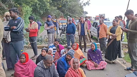 Residents staging a road blockade on Tuesday morning,