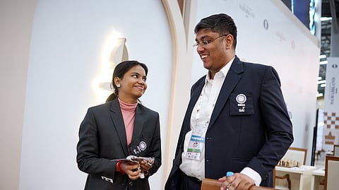 India's B Savitha Shri with team captain Swayams Mishra 
