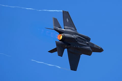 FILE - U.S. Air Force fighter aircraft F-35 performs aerobatic maneuvers on the second day of the Aero India 2023 at Yelahanka air base in Bengaluru, India, Feb. 14, 2023. 