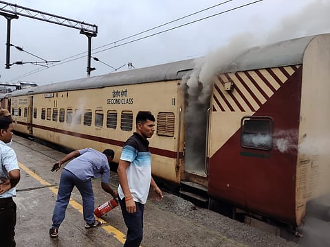 Station staff and other passengers subsequently found that a fire had broken out in the last coach of the train.