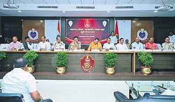 Police commissioner S Dev Datta Singh &  others during the meeting on Thursday.  