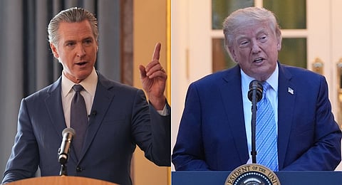 (L-R) California Governor Gavin Newsom and US President Donald Trump.