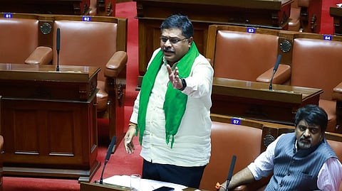MLC Naveen speaks during 16th Legislative council of Karnataka at Vidhana soudha in Bengaluru on wednesday.