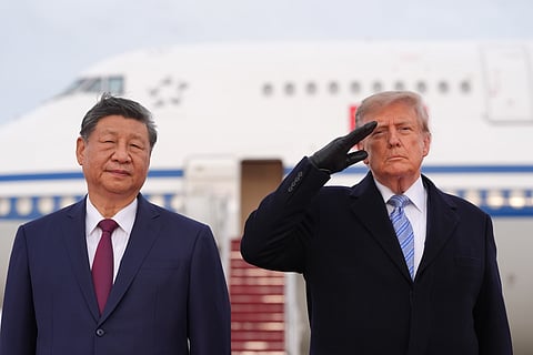 President Donald Trump and China's President Xi Jinping participate in an arrival ceremony at Joint Base Andrews, Md., Wednesday, Sept. 23, 2026.