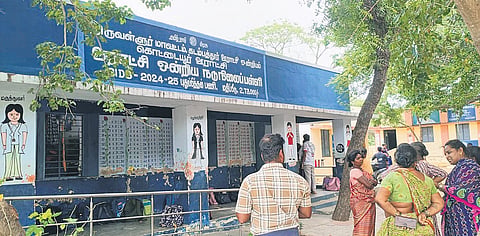Kottaiyur Panchayat Union Middle School in Tiruvallur; (inset) Collector S Kavitha interacts with an ill student 