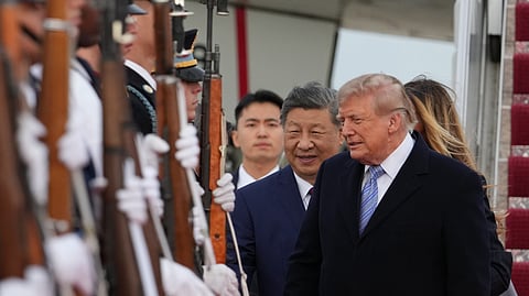 US President Donald Trump and China's President Xi Jinping participate in an arrival ceremony at Joint Base Andrews, Md., Wednesday, Sept. 23, 2026.