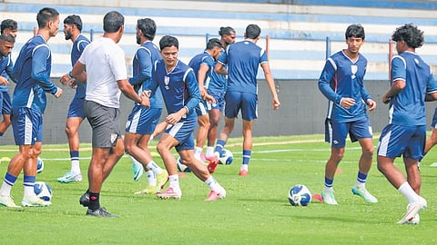 Team India practice at Sree Kanteerava Stadium on Thursday