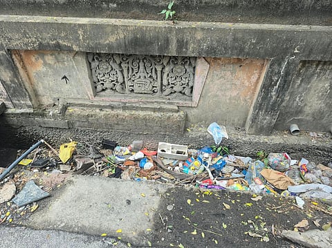 Garbage floating in a stormwater drain remains uncleared in Tambaram City Municipal Corporation limits  