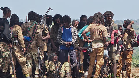 Oromo Liberation Army (OLA) fighters attend an orientation session in western Oromia, Ethiopia, on June 2, 2025.