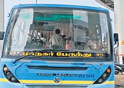 The MTC bus on which the incident happened in Porur on Thursday 