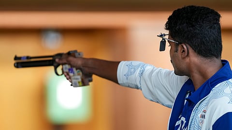 India's Uchaganve Kedarling Balakrishna competes in the 10m Air Pistol Men's qualification during the 20th Asian Games, in Nagoya, Japan, Thursday, Sept. 24, 2026.