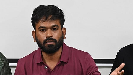 Cockroach Janta Party (CJP) National Convener Abhijeet Dipke addresses a press conference, in New Delhi, Thursday, Sept. 24, 2026