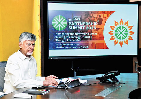 CM N Chandrababu Naidu at a review meeting on the CII Partnership Summit