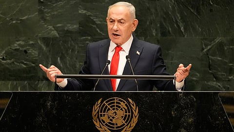 Israeli Prime Minister Benjamin Netanyahu speaks during the 81st session of the United Nations General Assembly at United Nations headquarters, Thursday, Sept. 24, 2026.