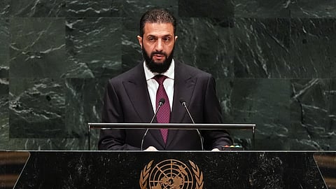 Syria’s President Ahmed al-Sharaa speaks during the 81st session of the United Nations General Assembly at United Nations headquarters, Wednesday, Sept. 23, 2026.