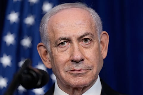 Israel's Prime Minister Benjamin Netanyahu listens during a news conference with President Donald Trump at Mar-a-Lago, Dec. 29, 2025, in Palm Beach, Fla.