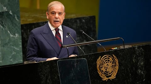 Pakistan's Prime Minister Muhammad Shehbaz Sharif speaks during the 81st session of the United Nations General Assembly at United Nations headquarters, Friday, Sept. 25, 2026. 