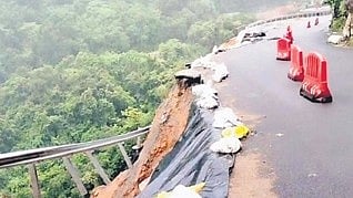 Continuous heavy rainfall over the past three days also washed away a portion of the highway where a guard wall was being constructed in view of the recurring landslides at the spot. 