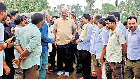 Agriculture Minister K Atchannaidu inspected flood-affected villages and submerged paddy fields across Srikakulam district on Friday.