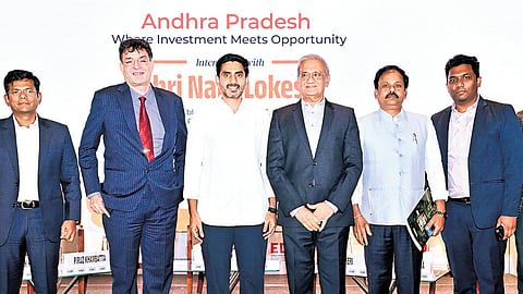 IT Minister Nara Lokesh participated in a roadshow in Ahmedabad to promote the CII Partnership Summit to be held in Visakhapatnam in November.