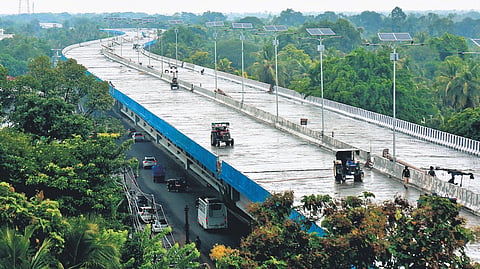 Aroor -Thuravoor elevated fly over constructed as part of the widening of NH 66 in Alappuzha.