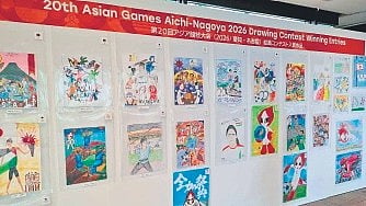 Jyothika’s painting, selected from around 1,500 entries in India, is now on display near the media centre in Nagoya, alongside works chosen from the 23 Asian countries that hosted the Games’ promotional Fun-Run, says an Indian Olympic Association official. 