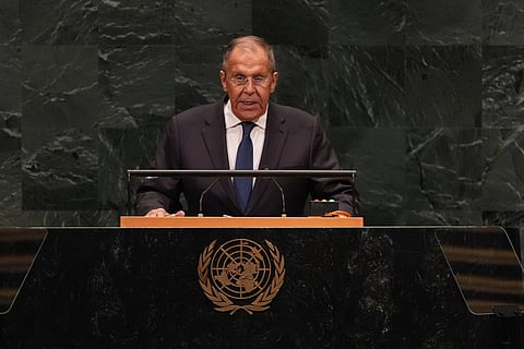 Foreign Minister Sergey Lavrov of Russia speaks during the 81st session of the United Nations General Assembly at United Nations headquarters, Saturday, Sept. 26, 2026. 
