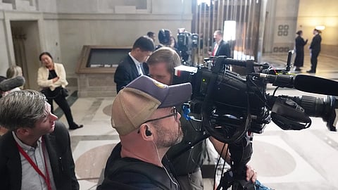 A CNN camera crew is setup to cover President Donald Trump and China's President Xi Jinping at the National Archives, Friday, Sept. 25, 2026, in Washington.