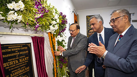 Chief Justice of India Justice Surya Kant and Patna High Court Chief Justice V Kameswar Rao during the inauguration of India's first Victim Rights Centre and Transgender Helpline center, at Bihar State Legal Services Authority campus, in Patna, Saturday, Sept. 26, 2026. 