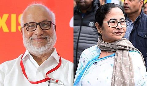 CPI(M) general secretary M A Baby and TMC supremo Mamata Banerjee.