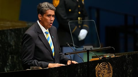Palau's President Surangel Whipps Jr. speaks during the 81st session of the United Nations General Assembly at United Nations headquarters, Wednesday, Sept. 23, 2026.