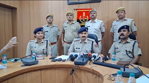 Hanumangarh SP B. Aditya briefing media on Saturday 

