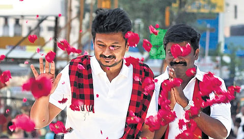 Udhayanidhi Stalin with DMK’s Madurantakam candidate  