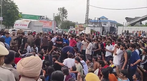 Phagwara: Students of a private university stage a protest and went on a rampage on the campus following unverified reports on social media about the alleged rape of a female student, in Phagwara, Punjab, Sunday, Sept. 27, 2026.