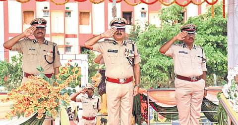 DIG in-charge Vinaytosh Mishra taking salute during the passing-out ceremony.