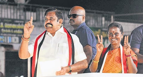 Edappadi Palaniswami with AIADMK’s Dharapuram candidate K Banumathi  