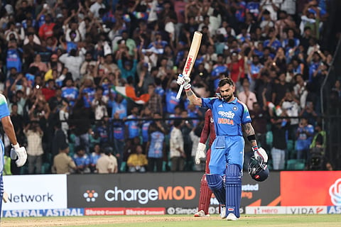 Virat Kohli celebrates his century