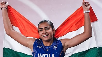 Harita Bhadra rejoices after the 200m final