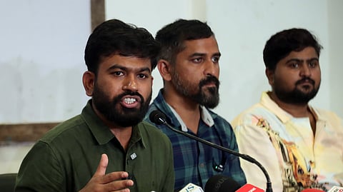 In this file photo from Sept. 16, 2926, Cockroach Janta Party (CJP) Founder Abhijeet Dipke addresses a press conference at the Press Club in Nagpur.
